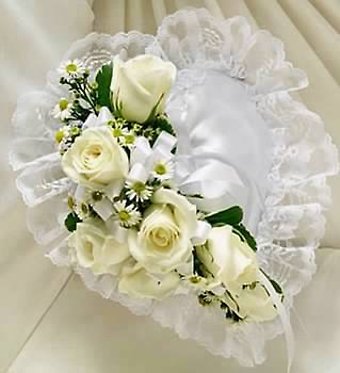 White, heart shaped, satin pillow